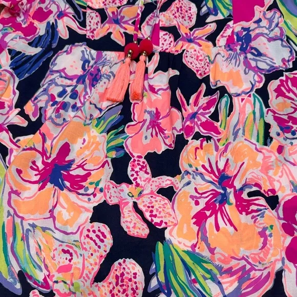 Lilly Pulitzer Alanna “Tipping Point” Pink and Blue Floral Blouse/Tunic/Top Med - Picture 11 of 15